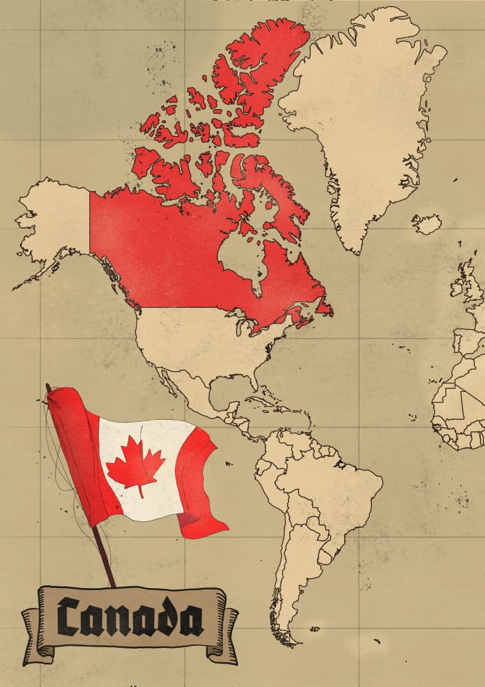 Vintage Canada Map and Flag by Nicholas — canvas wall art
