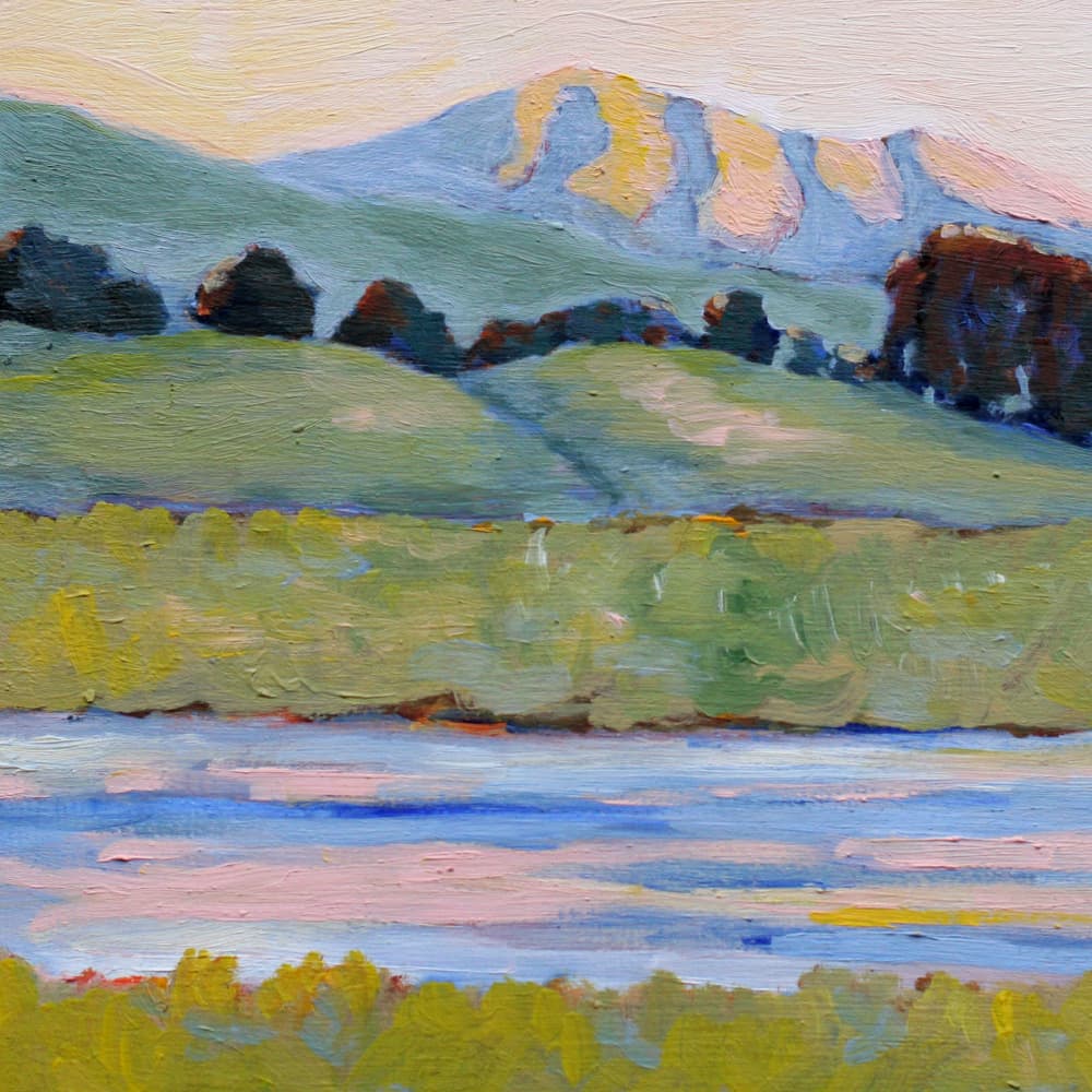 Peaceful River Mountains by Claire Whitehead — canvas wall art