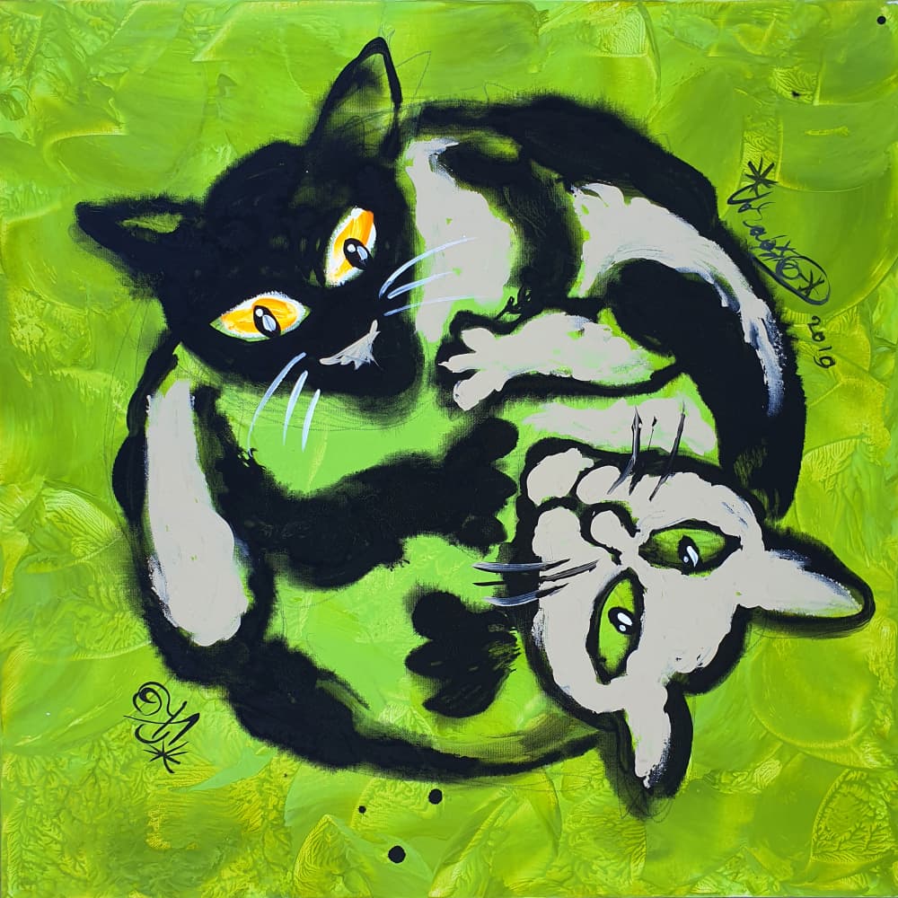 Playful Yin Yang Cats by Kanat Ibragimov — canvas wall art