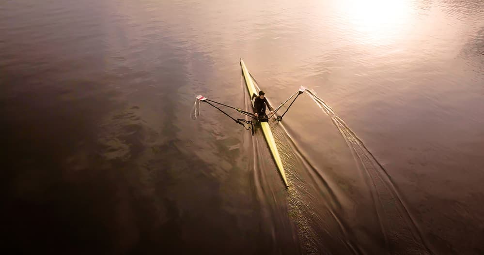Golden Light Rowing by Stephanie Kleimann — canvas wall art