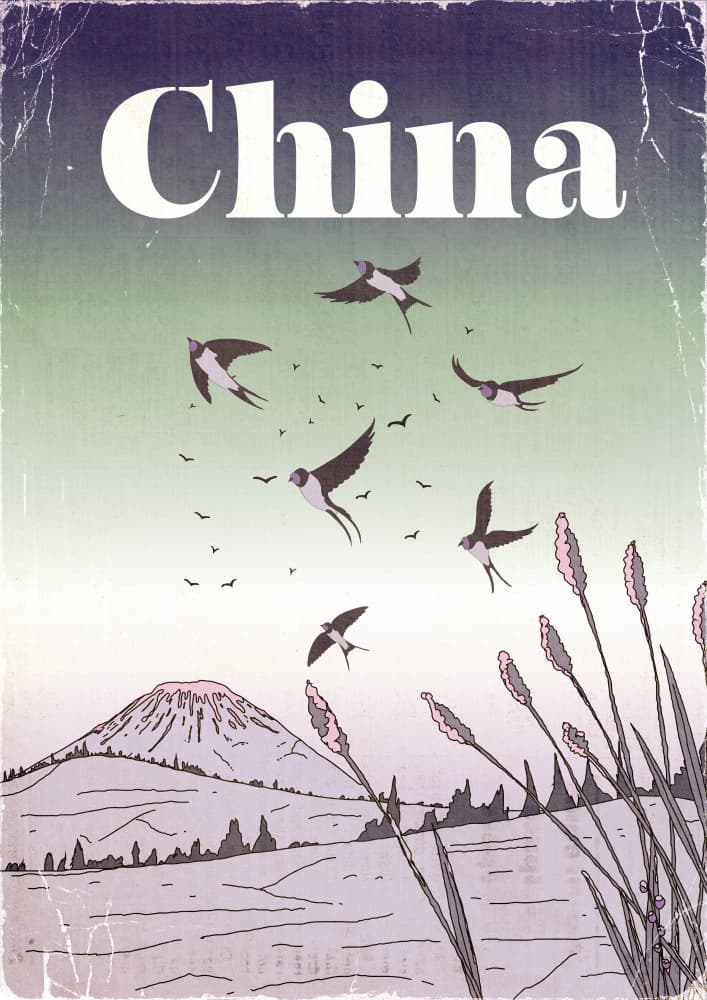 China Swallows Landscape by Nicholas — canvas wall art