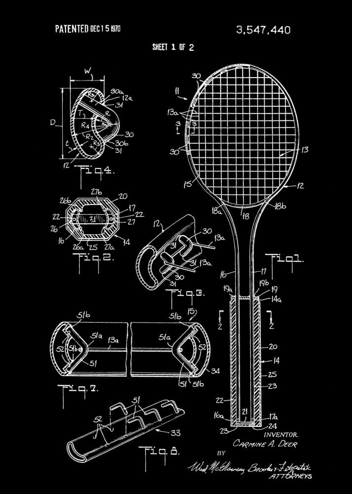Vintage Tennis Racket Patent by Andreas Magnusson — canvas wall art
