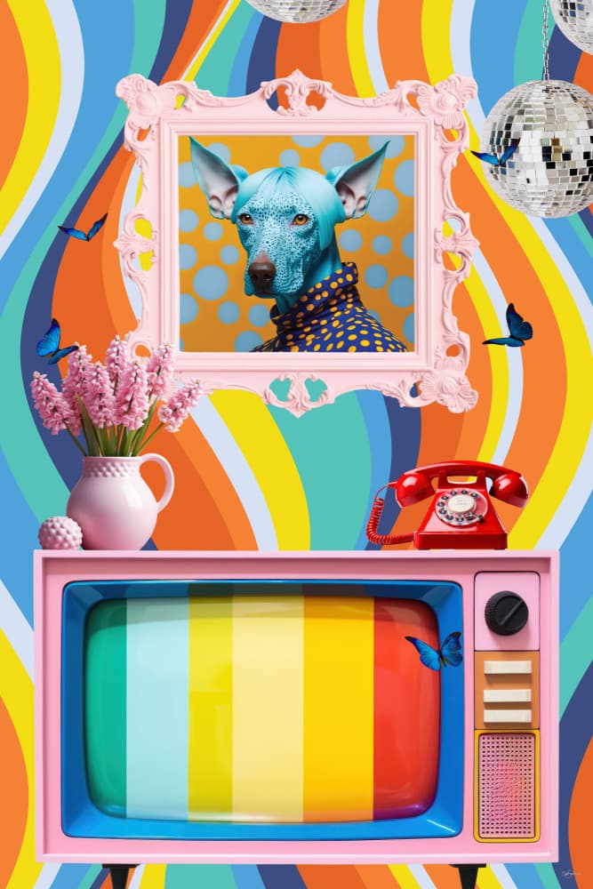 Colorful Groovy Blue Dog by Sue Skellern — canvas wall art