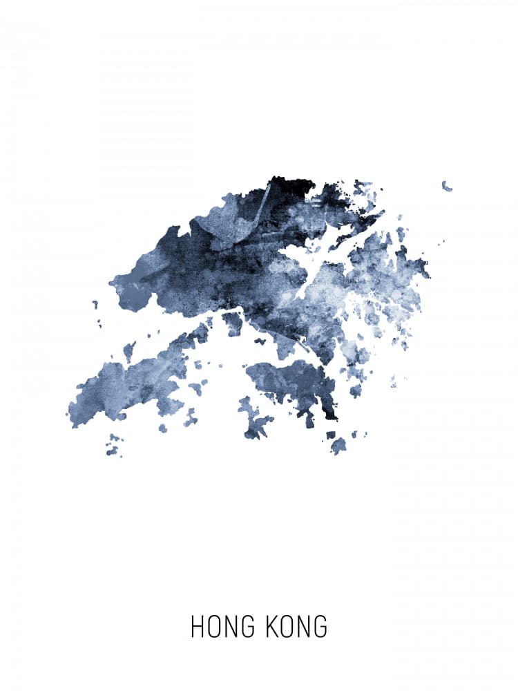 Hong Kong Watercolor Map by Michael Tompsett — canvas wall art