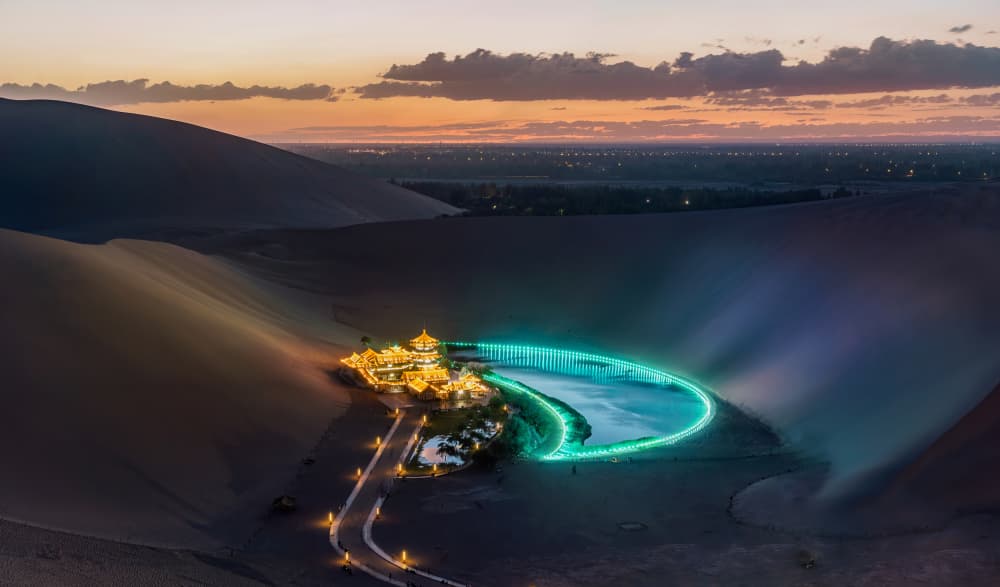 Crescent Lake Oasis Glow by Yuan Cui — canvas wall art