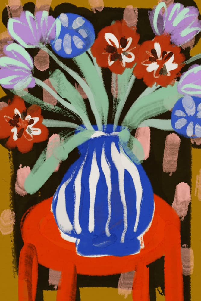Vase of Joyful Blooms by Treechild — canvas wall art