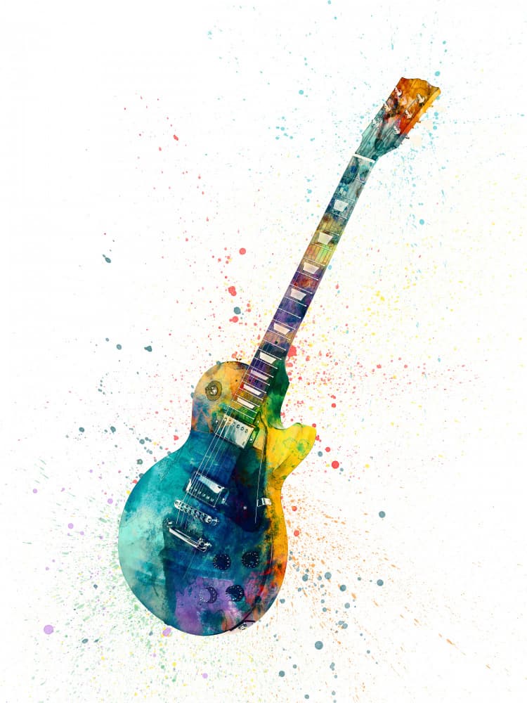Vibrant Watercolor Guitar by Michael Tompsett — canvas wall art