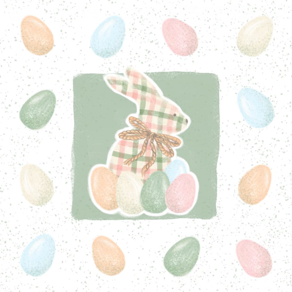 Whimsical Plaid Bunny by Olena Kovalova — canvas wall art