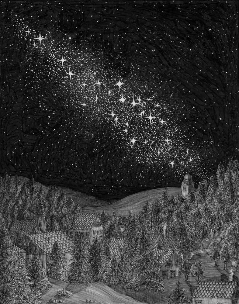 Enchanted Starlit Village by EC Mazur — canvas wall art