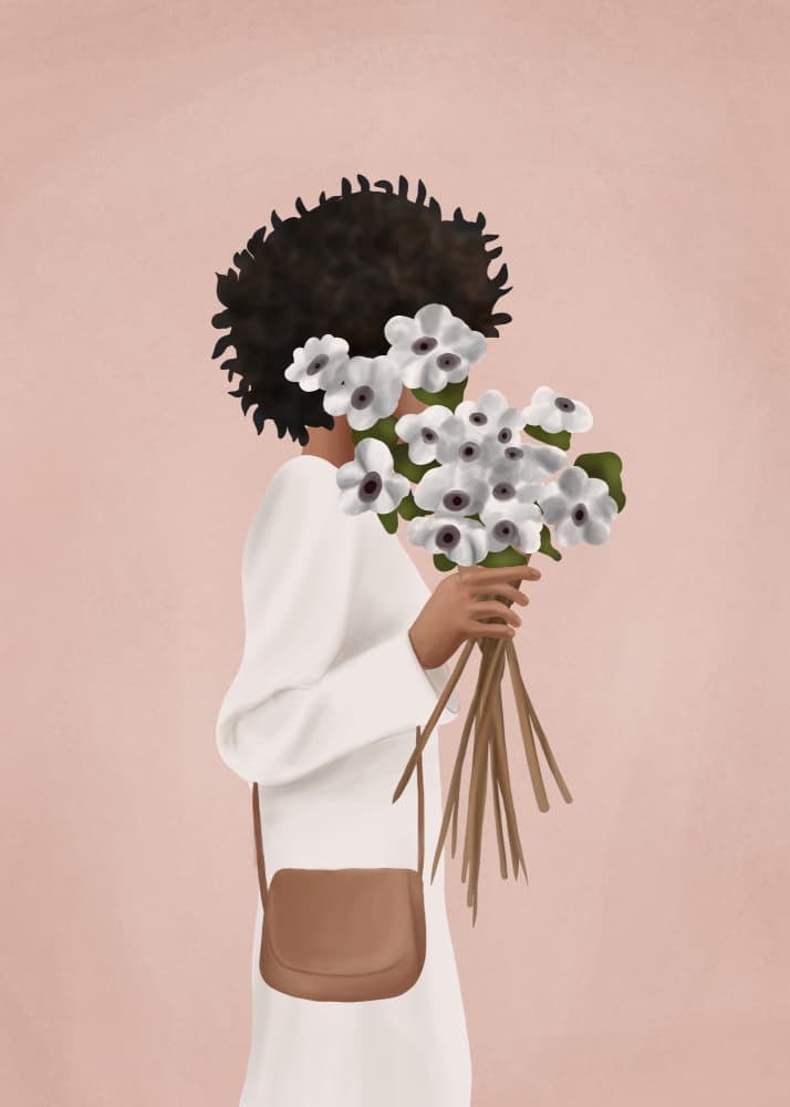 Woman with White Bouquet by Flow Line — canvas wall art