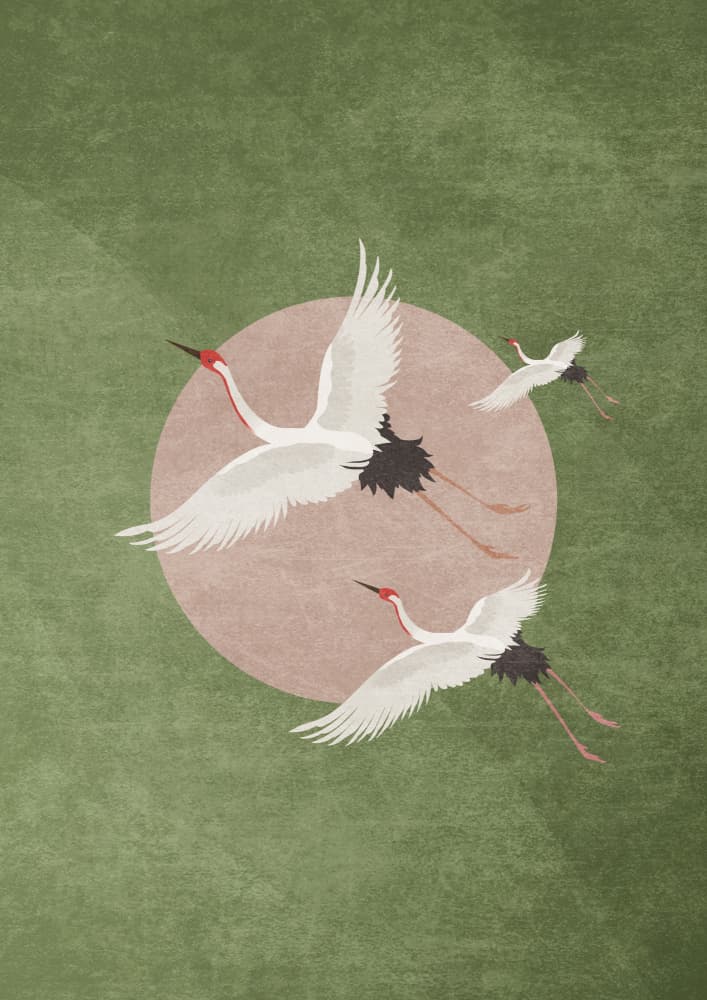 Cranes in Flight by Emel Tunaboylu — canvas wall art