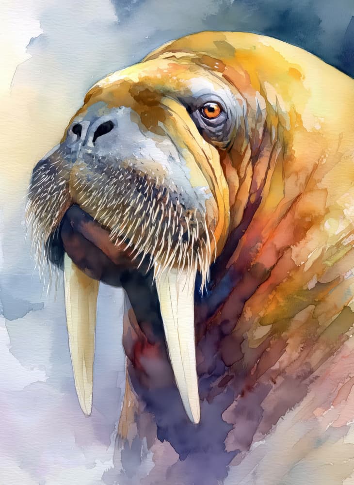 Majestic Walrus Watercolor by Justyna Jaszke — canvas wall art