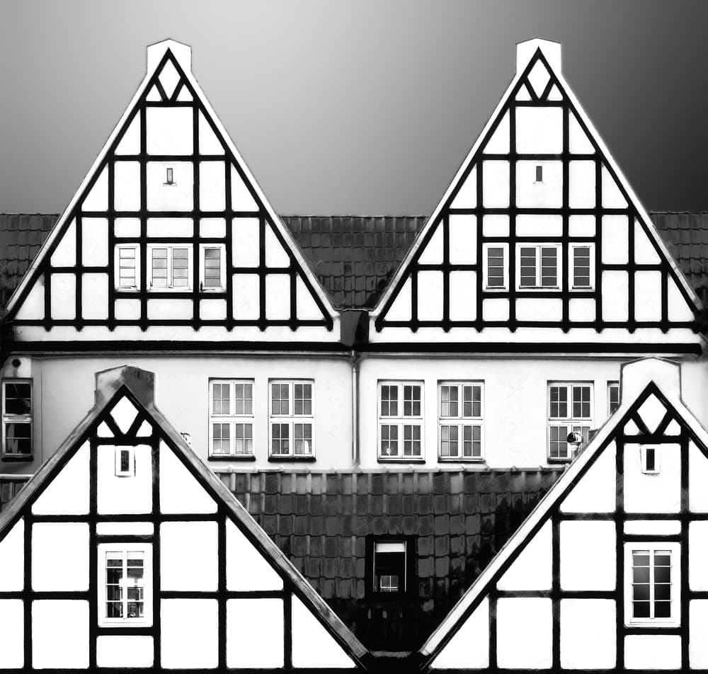 Half-Timbered Gable Symmetry by Hans-Wolfgang Hawerkamp — canvas wall art