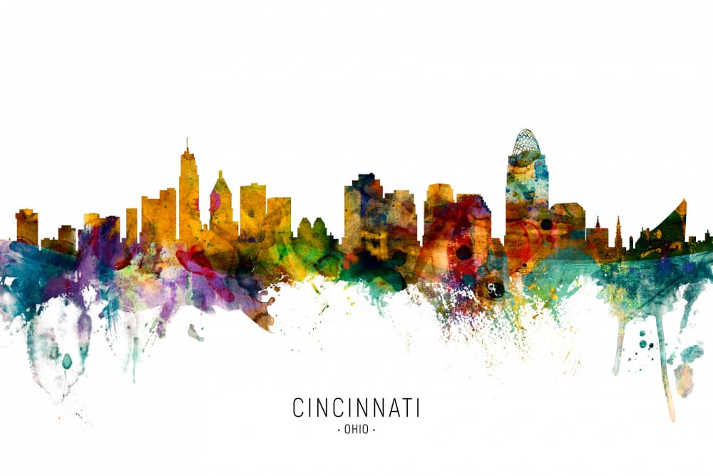 Vibrant Cincinnati Skyline by Michael Tompsett — canvas wall art