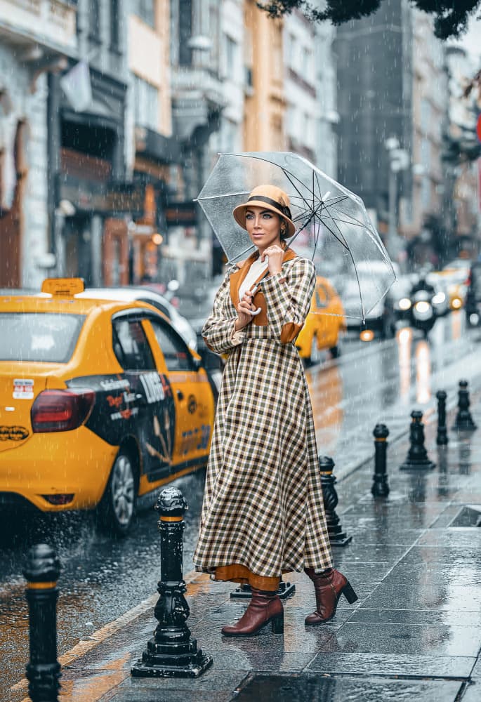 Stylish Woman Rainy Street by amir behzadi — canvas wall art