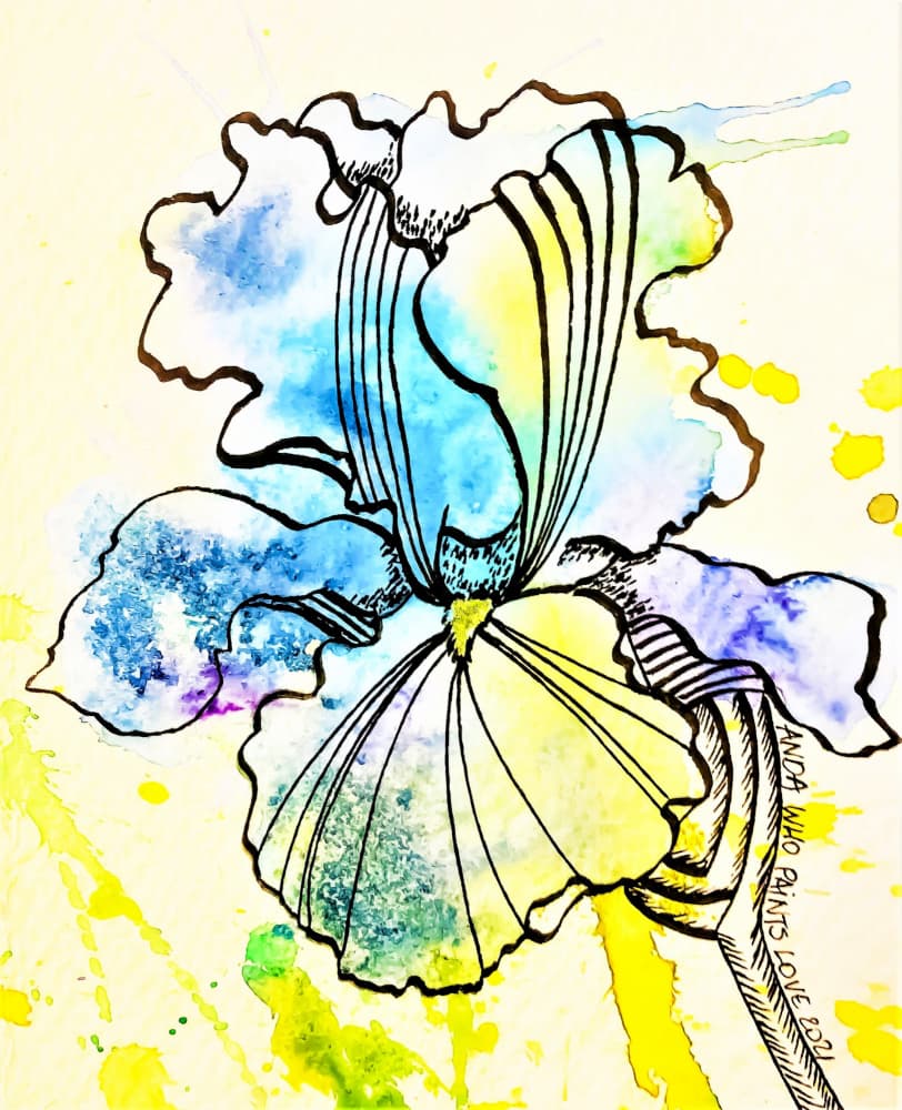 Vibrant Watercolor Iris by Anda Bieza — canvas wall art