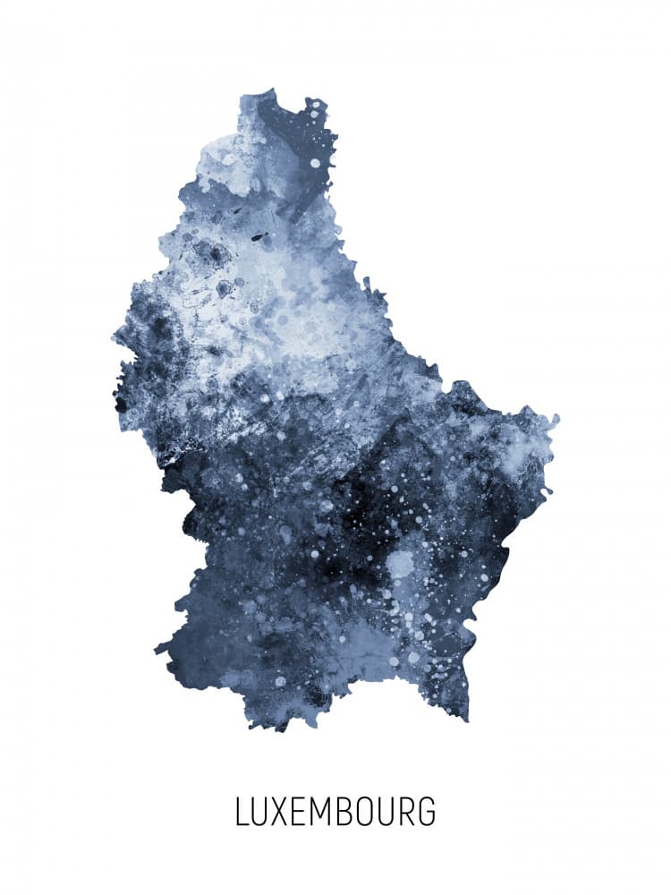 Luxembourg Watercolor Map by Michael Tompsett — canvas wall art
