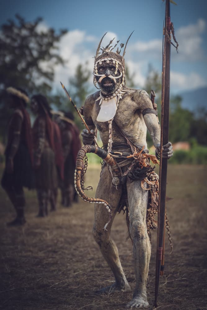 Tribal Warrior with Spear by HIRAK BHATTACHARJEE — canvas wall art