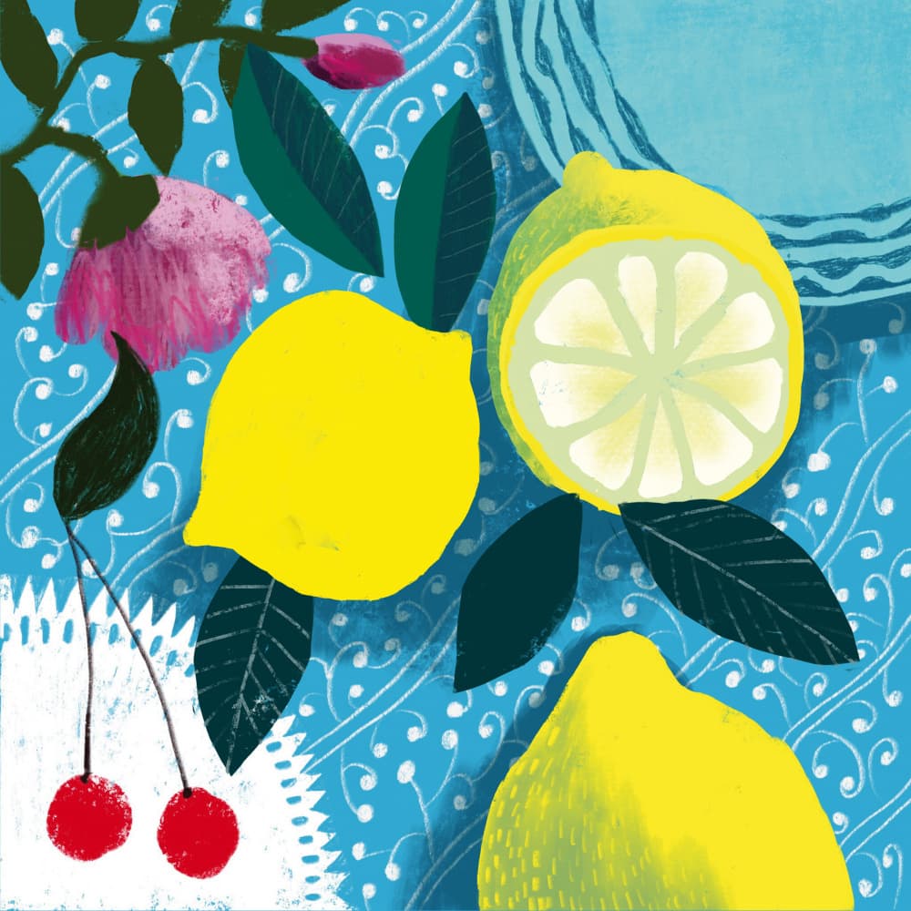 Vibrant Lemons And Cherries by uta krogmann — canvas wall art