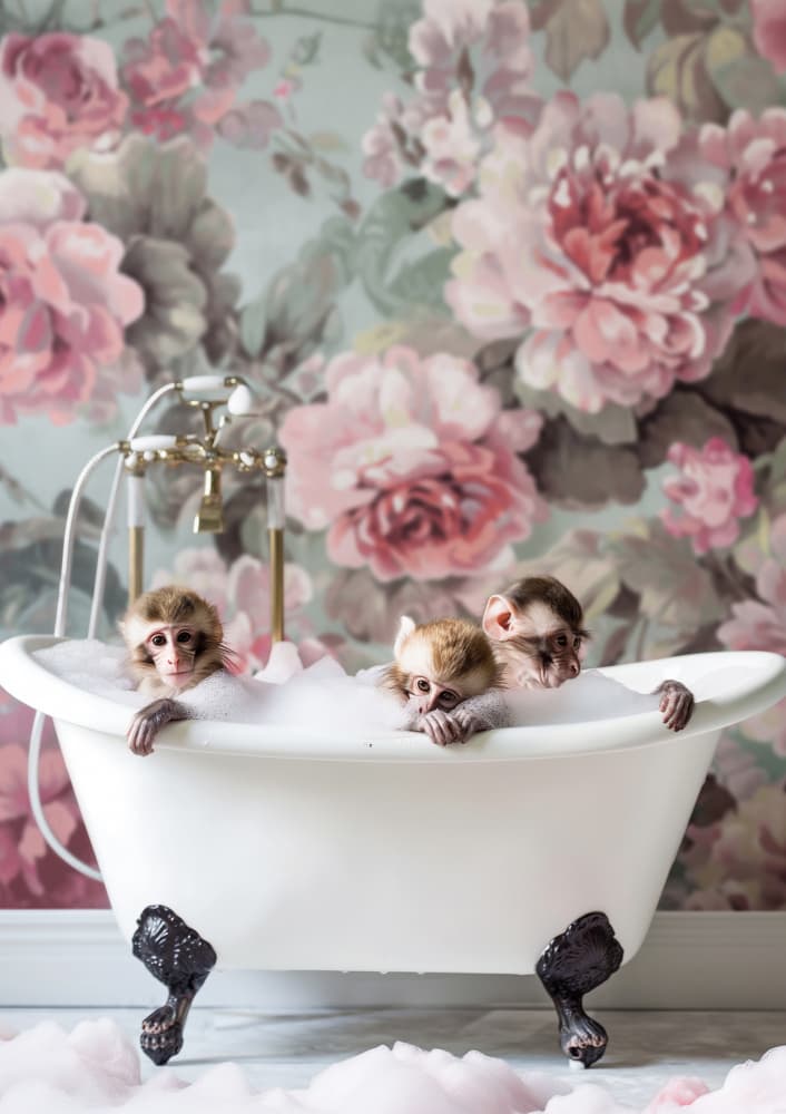 Bubble Bath Monkeys by Niky Rahner — canvas wall art