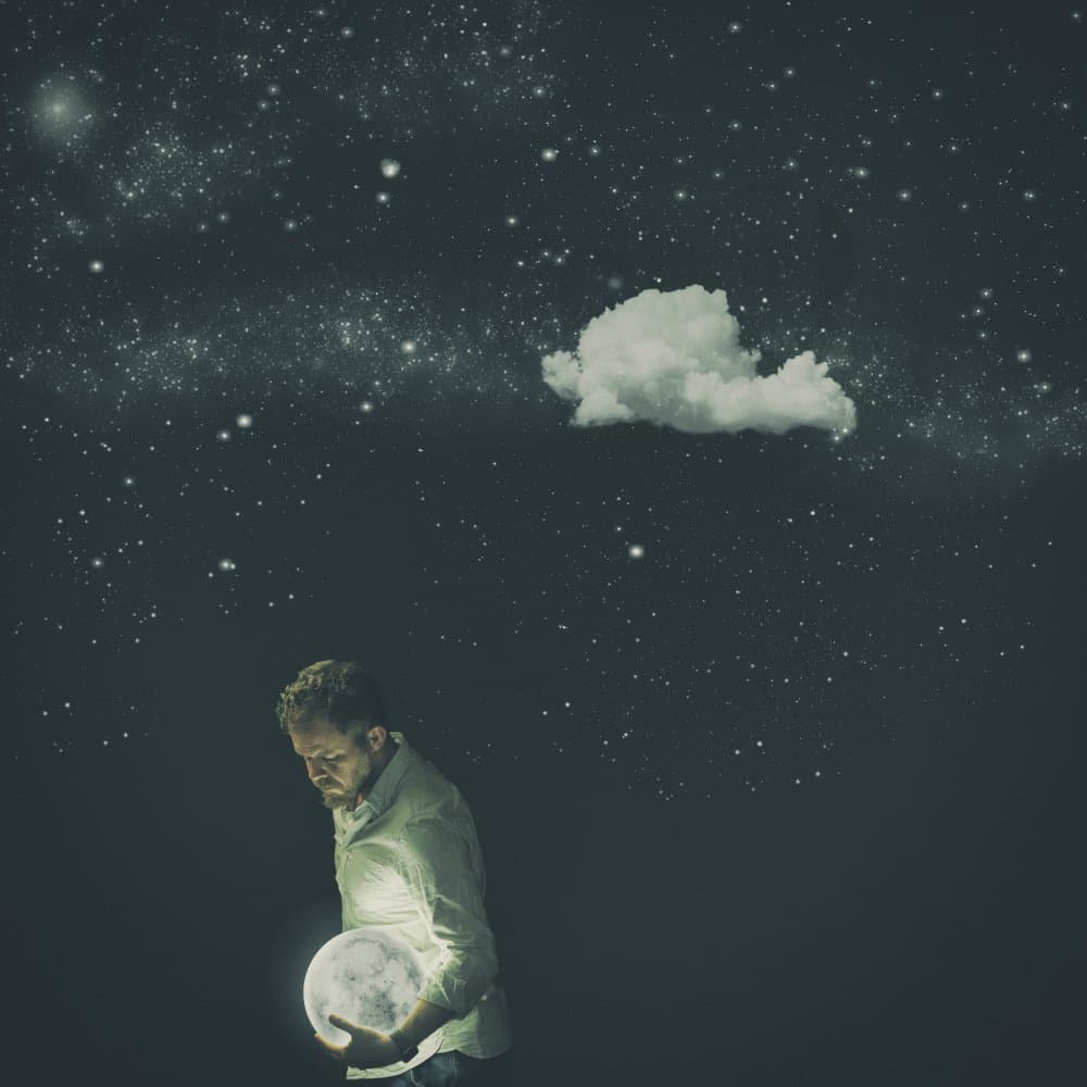 Man Holding Glowing Moon by Dan-Stefan Susa — canvas wall art