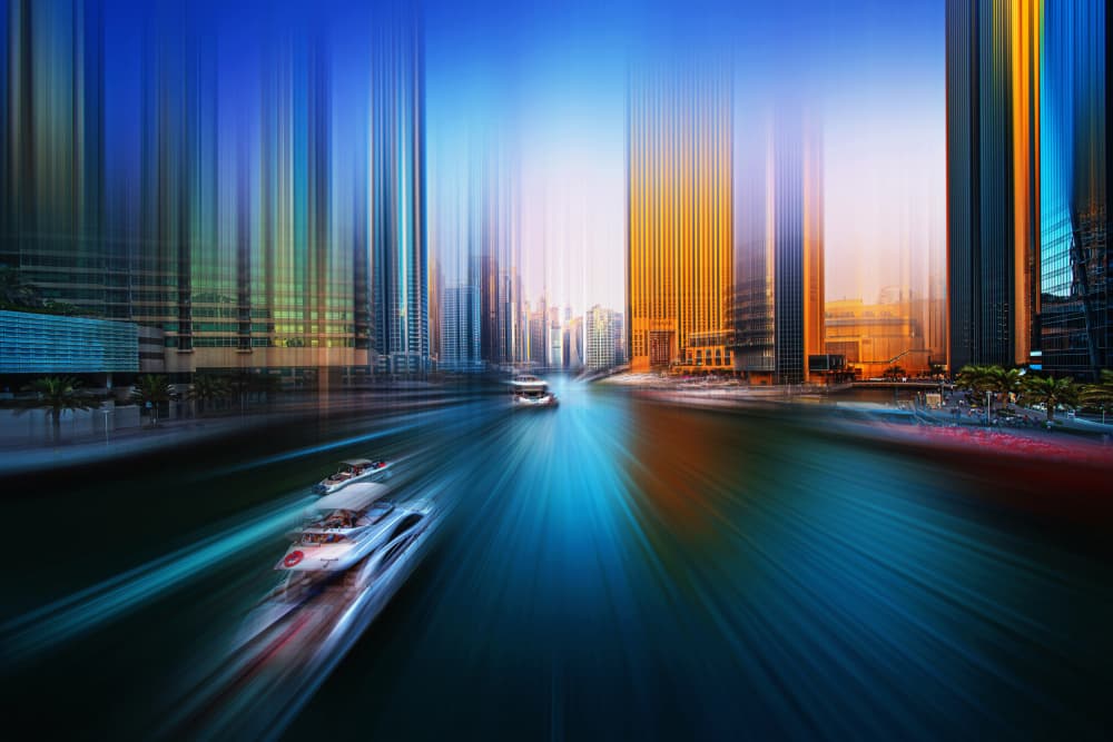 Dynamic City Waterway by Hazim Alhazmi — canvas wall art