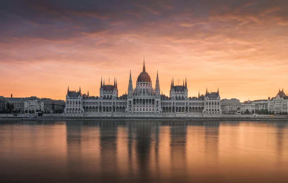 Budapest Parliament Sunset Glow by Nicholas — canvas wall art