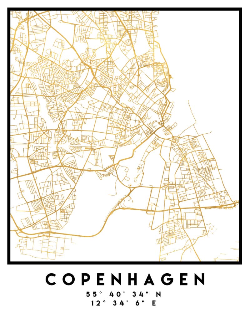 Copenhagen Golden City Map by Emiliano Deificus — canvas wall art