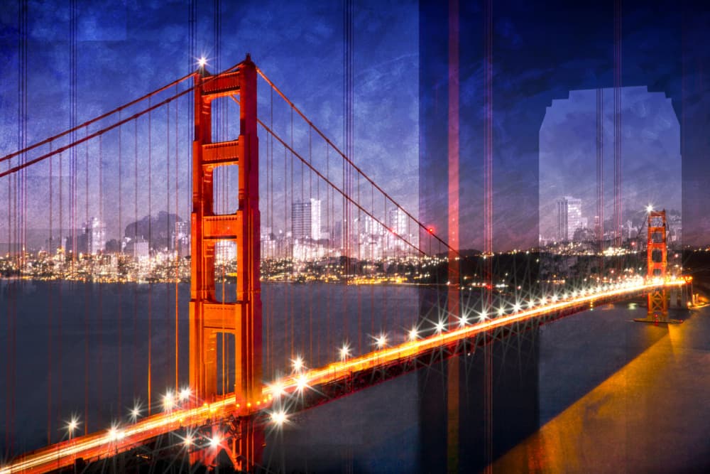 Golden Gate City Night by Melanie Viola — canvas wall art