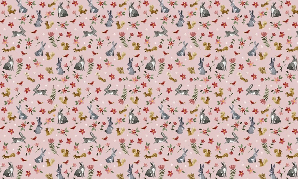 Pink Garden Rabbits Pattern by Abigail Morales — canvas wall art
