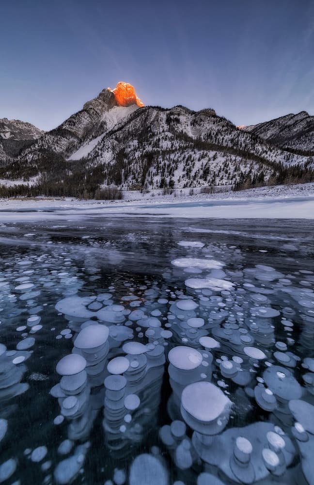 Ice Bubbles Golden Mountain by Donald Luo — canvas wall art