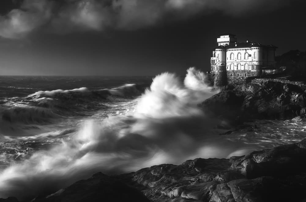 Dramatic Mansion Stormy Sea by Paolo Lazzarotti — canvas wall art