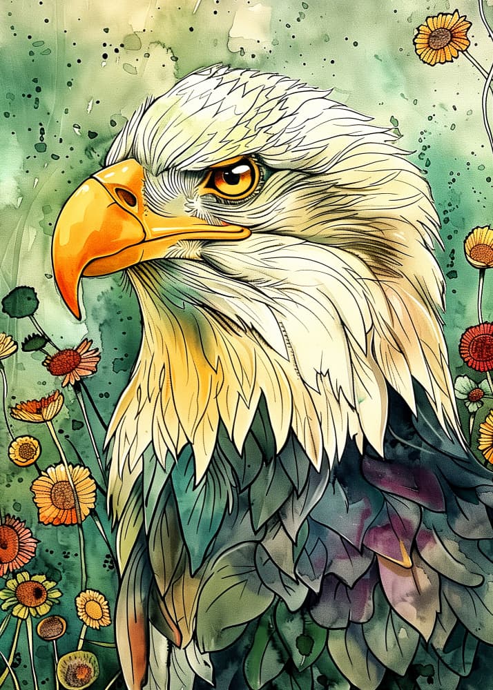 Majestic Eagle Wildflowers by Justyna Jaszke — canvas wall art