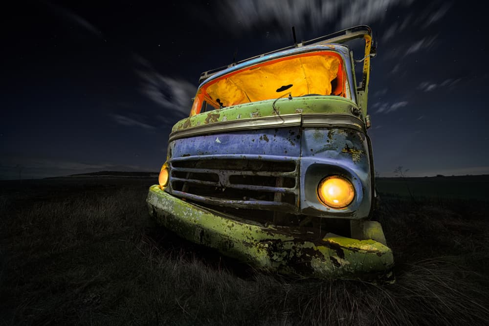 Old Truck Night Glow by César Vega Toledano — canvas wall art