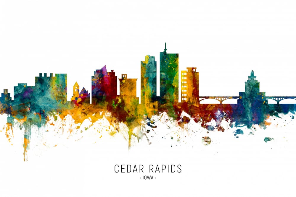 Vibrant Cedar Rapids Skyline by Michael Tompsett — canvas wall art