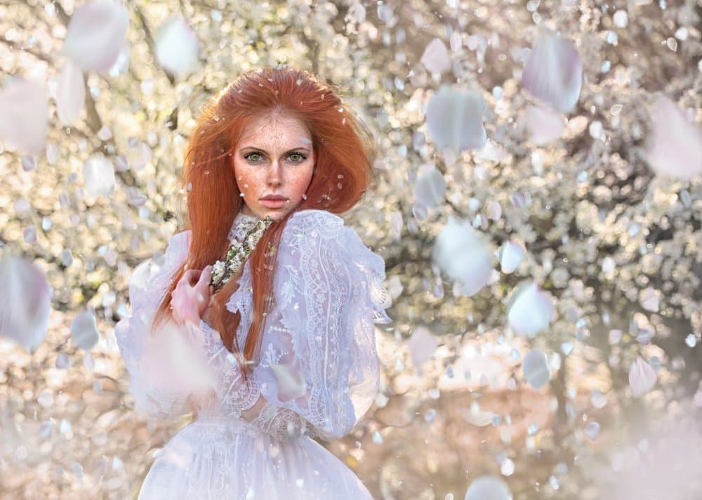 Redhead in White Petals by Tanya Markova — canvas wall art