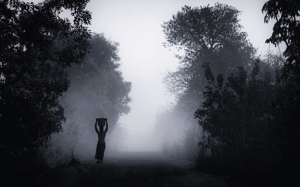 Woman on Foggy Path by Regard2 — canvas wall art