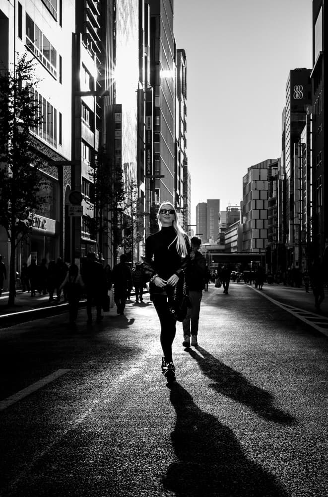 Stylish Woman City Walk by Kenichiro Tsukada — canvas wall art