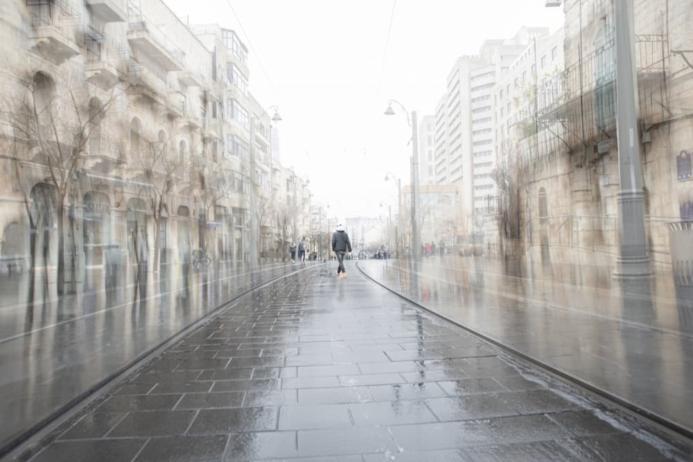 Rainy City Scooter Ride by Sharon Levy — canvas wall art