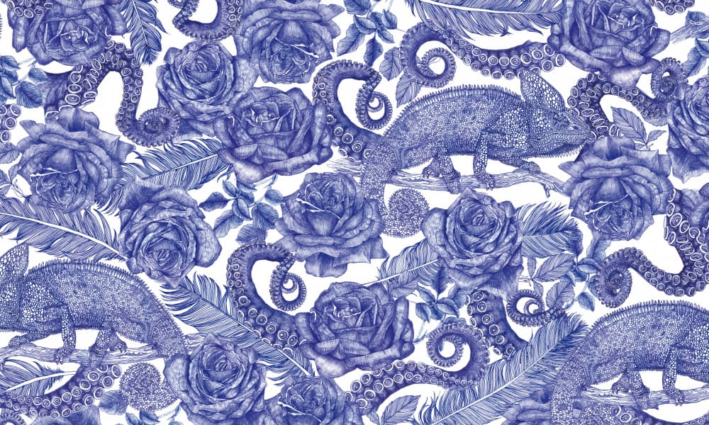 Surreal Blue Chameleons Roses by Nicole Bustamante — canvas wall art