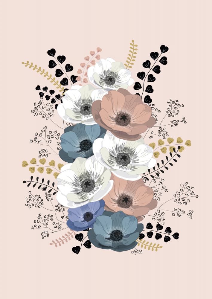 Anemones Floral Bouquet by Anis Illustration — canvas wall art