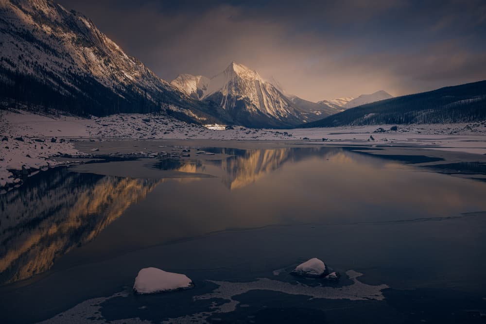 Dramatic Winter Mountain Reflections by David Martin Castan — canvas wall art
