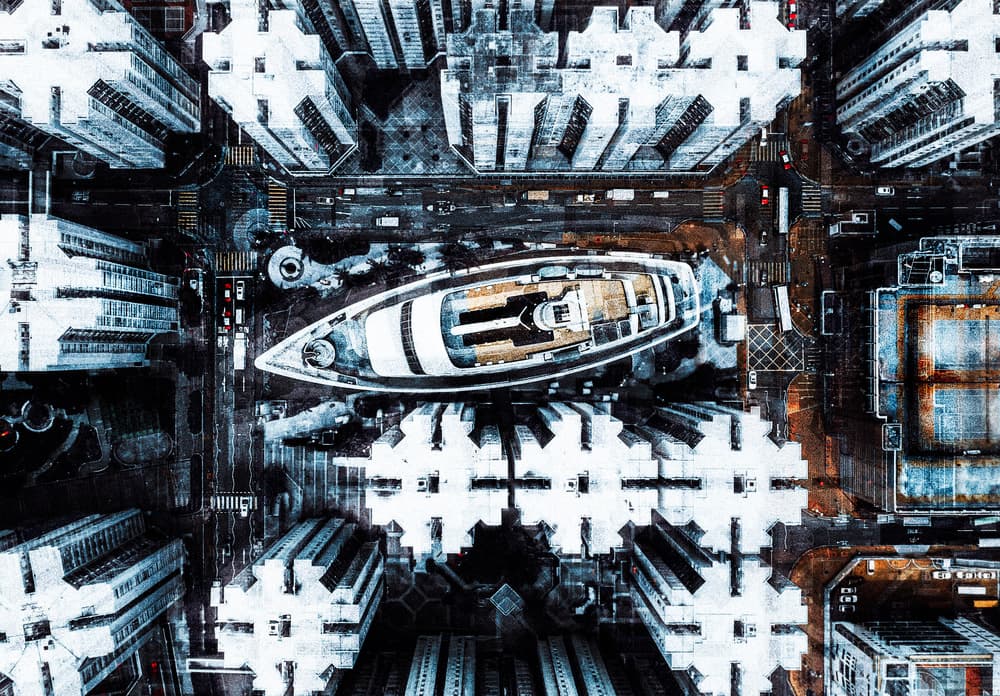 Metropolis Yacht Aerial by Carmine Chiriacò — canvas wall art
