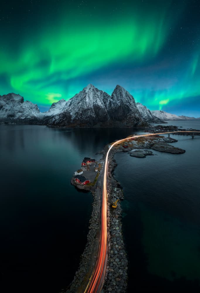 Northern Lights Mountain Road by NingYun Ye — canvas wall art