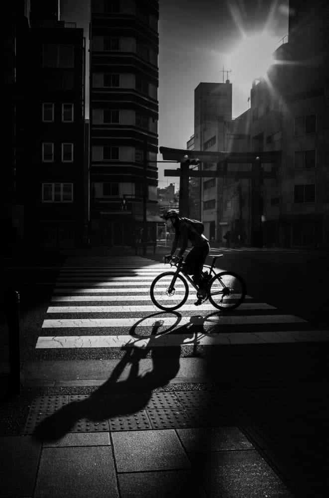 Morning Cyclist Silhouette by Kenichiro Tsukada — canvas wall art