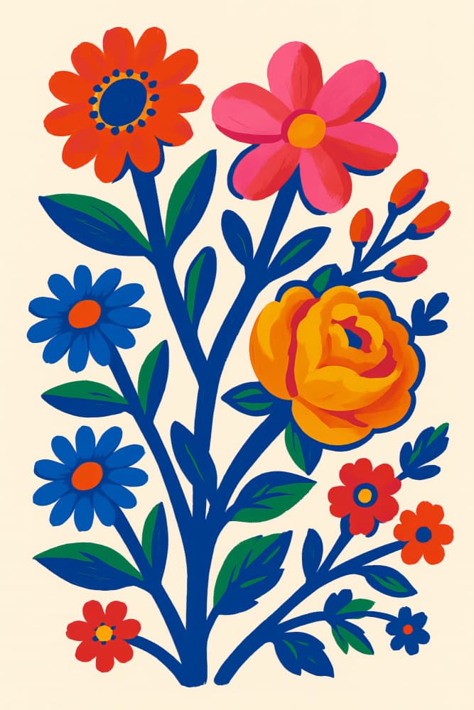 Vibrant Folk Flowers by Frida Floral Studio — canvas wall art
