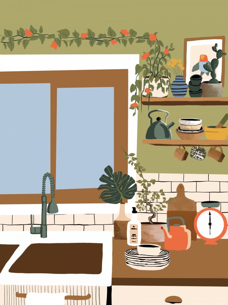 Cozy Green Kitchen by Ceyda Alasar — canvas wall art