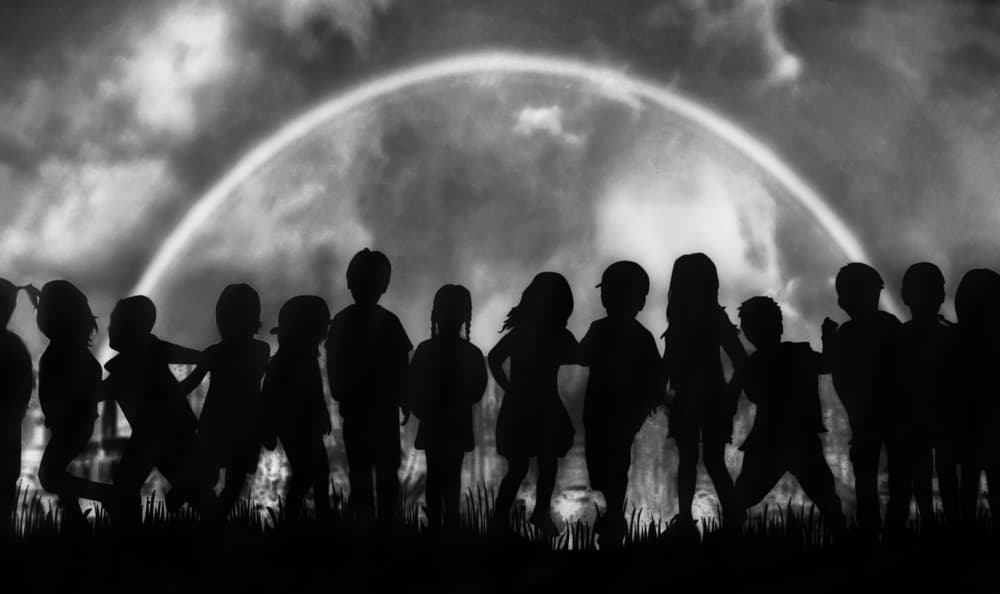 Moonlit Kids Silhouettes by Yvette Depaepe — canvas wall art