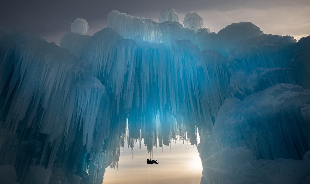 Blue Ice Arch Climb by Lior Yaakobi — canvas wall art