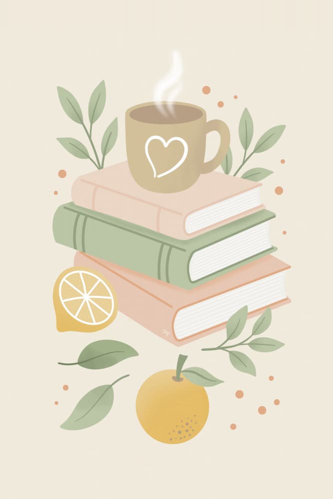 Cozy Books and Coffee by Martina — canvas wall art